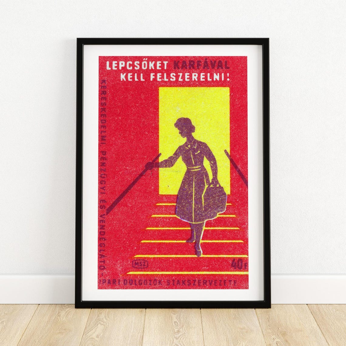 Stairs Must Have Rails Hungarian Red Matchbox Label Art Poster