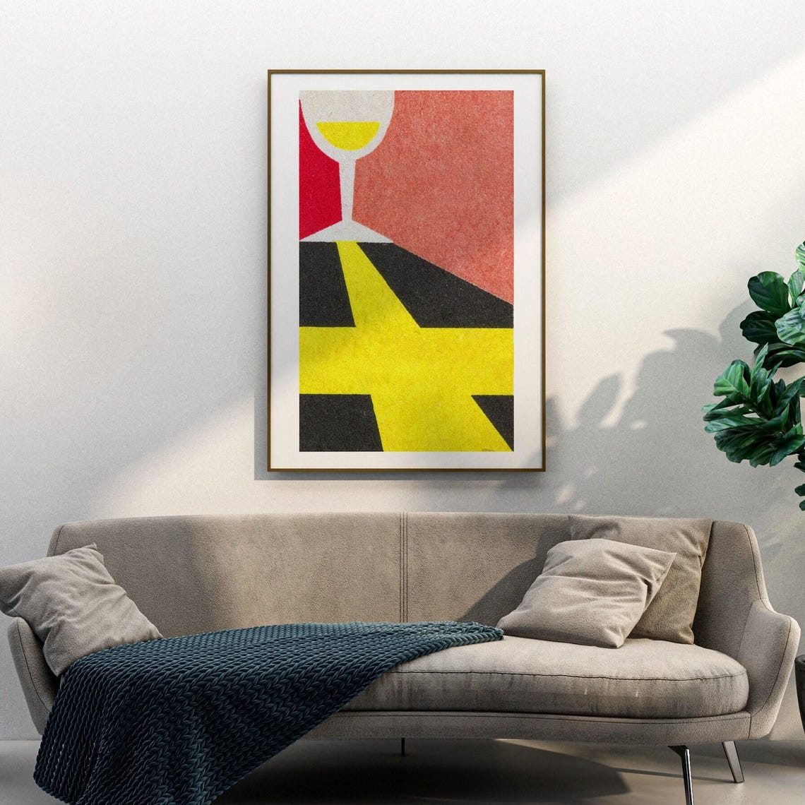 Wine Glass Red Abstract Geometric Vintage Matchbox Label Poster - Image 3