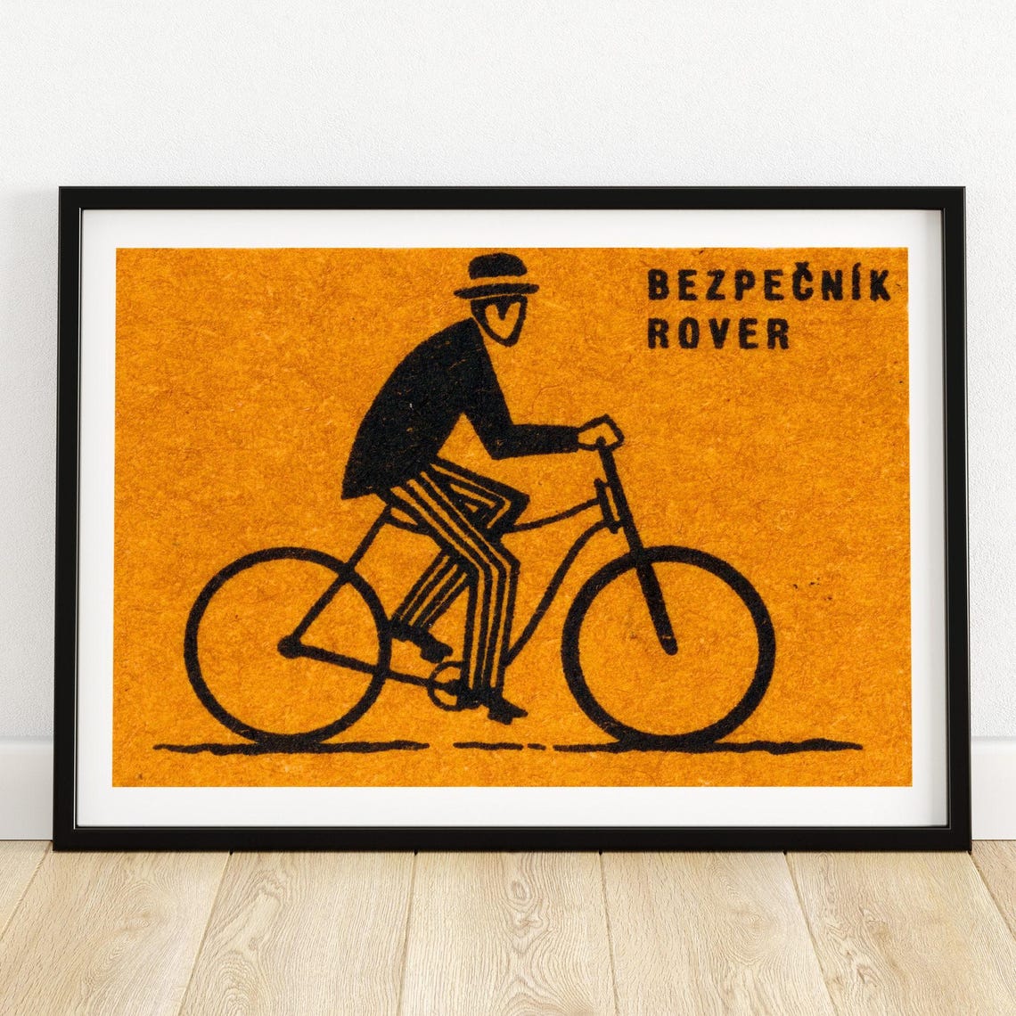 Bezpecnik Rover Cyclist Vintage Czech Bicycle Safety Matchbox Poster