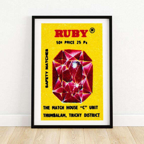 Ruby Gem Matchbox Vintage India Travel Poster