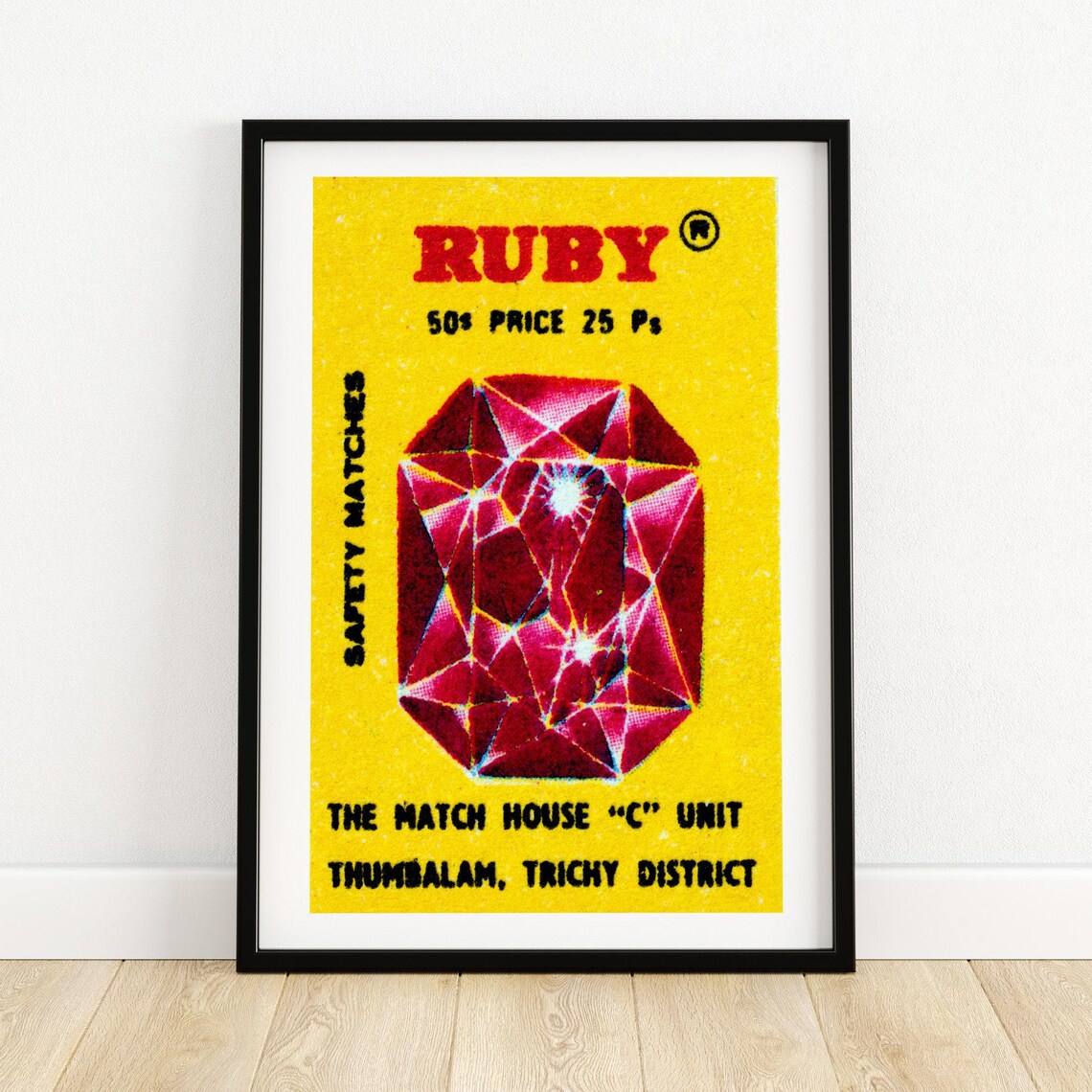 Ruby Gem Matchbox Vintage India Travel Poster