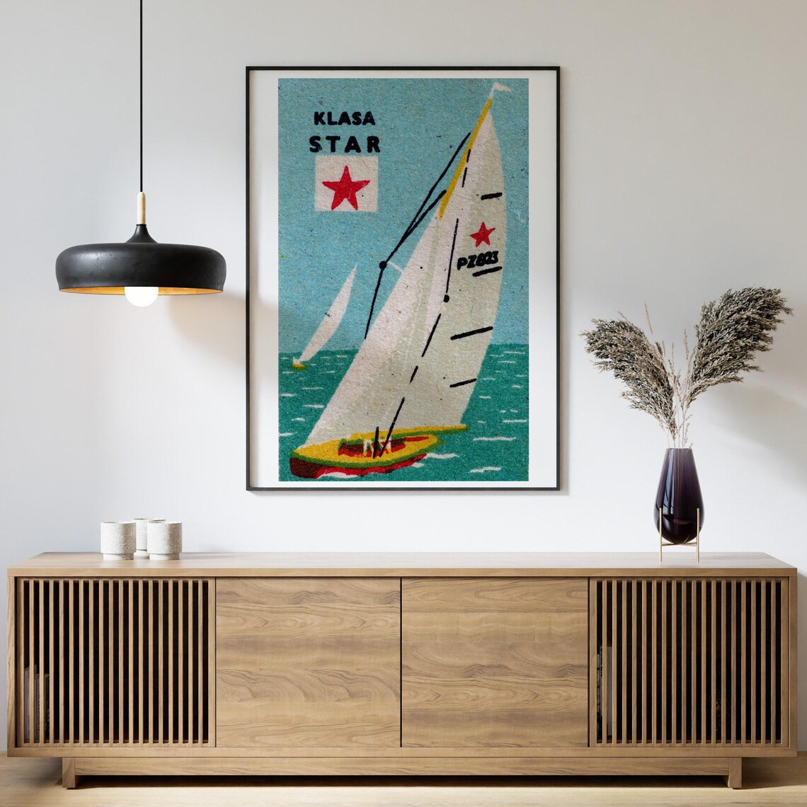 Red Star Sailboat Vintage Czech Art Poster Print - Image 4