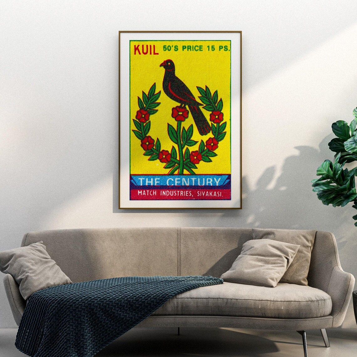 Kuil Bird Flower Vintage Indian Safety Matches Matchbox Label Poster - Image 3