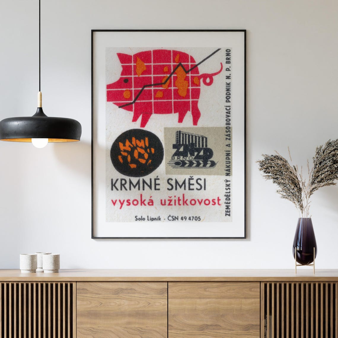 High Efficiency Feed Mixtures Pig Vintage Czech Matchbox Art Poster - Image 4