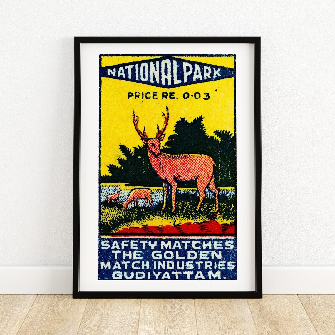 National Park Safety Matches Vintage Stag Deer Wildlife Label Poster