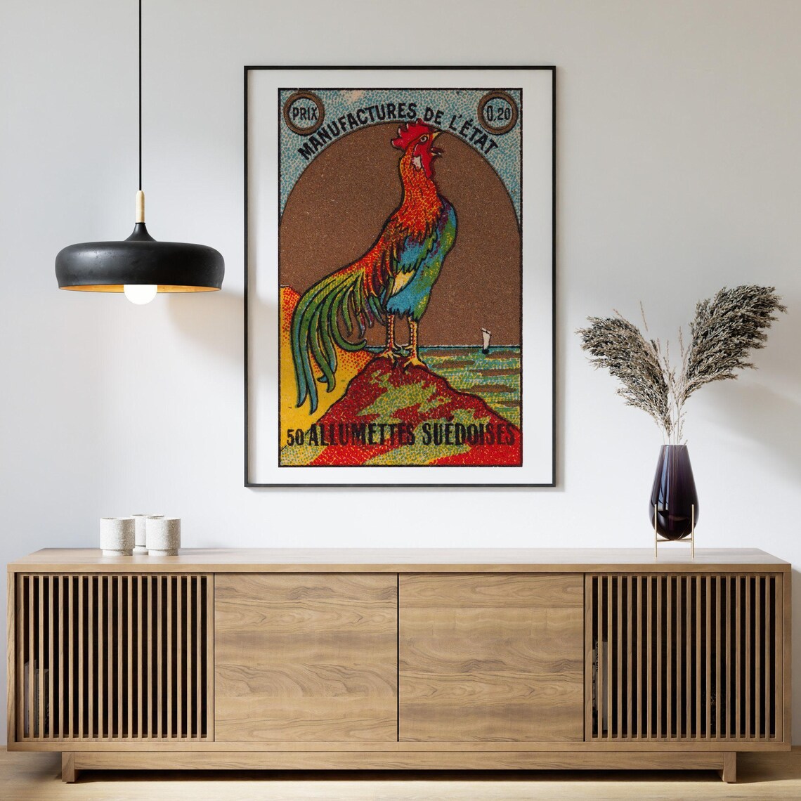 Rooster Calling Matchbox Print, Vintage Sweden Poster - Image 4
