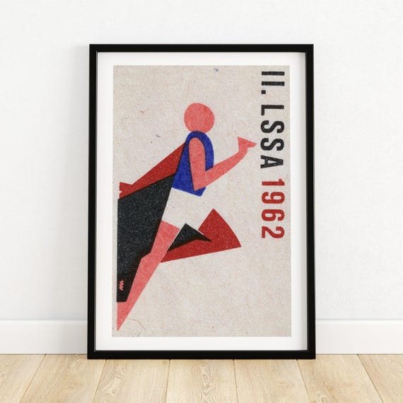 Athlete Running Matchbox Print Czech Wall Art Vintage Czech Art Matchbox Wall Poster Vintage Poster Print