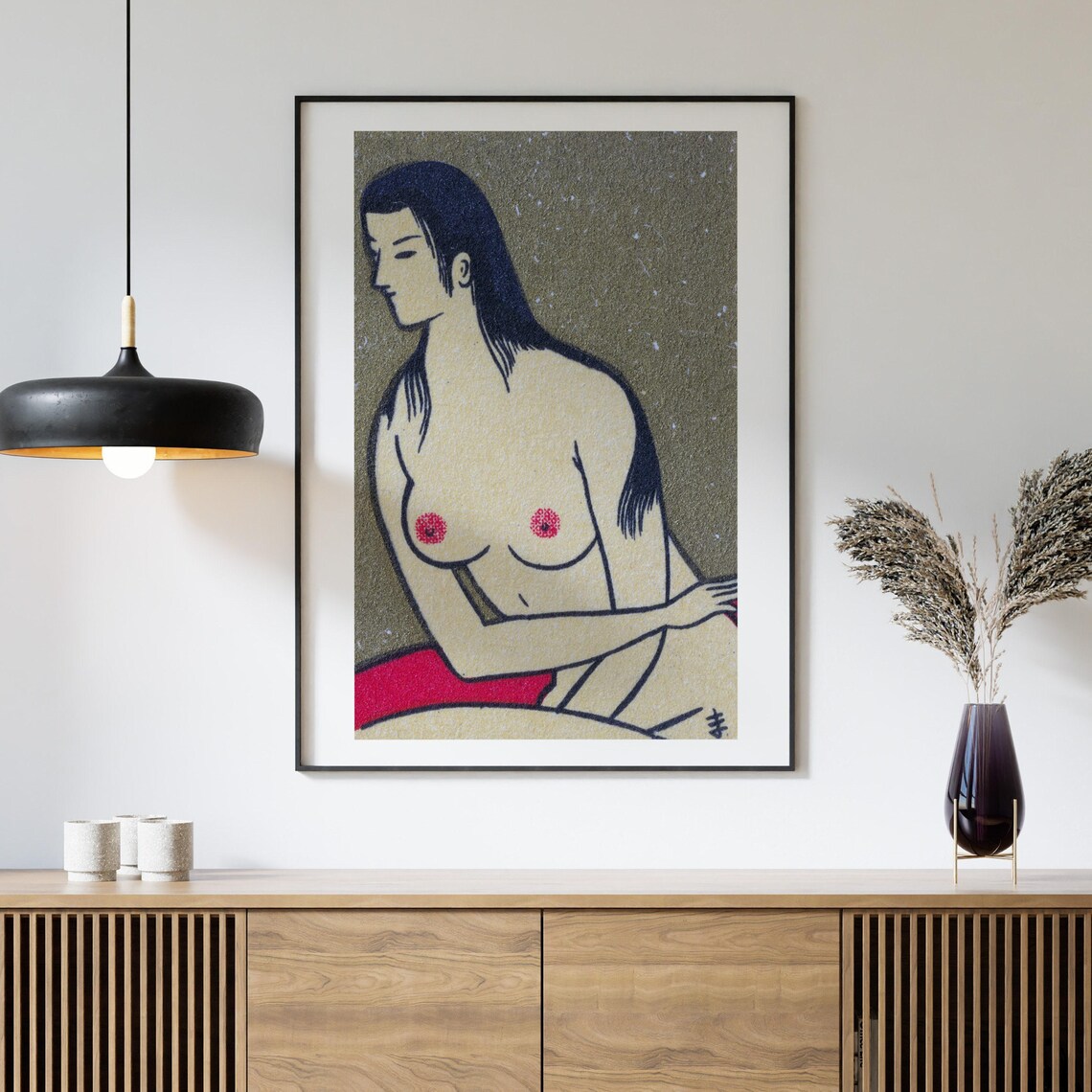 Japanese Seated Nude Figure Vintage Matchbox Art Illustration Poster - Image 4