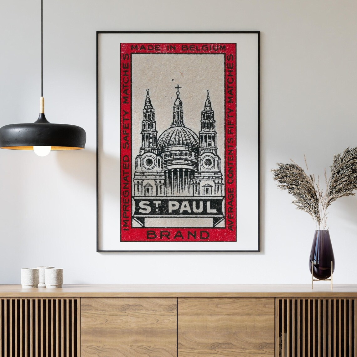 St Paul Brand Safety Matches Cathedral Vintage Belgian Advertising Poster - Image 4