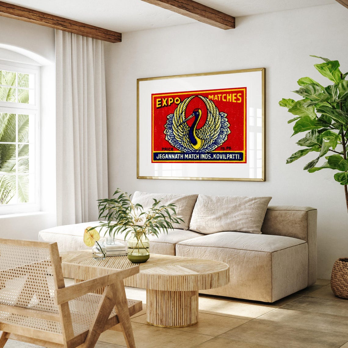 Crane Bird Expo Matches Vintage Indian Matchbox Label Art Poster - Image 4
