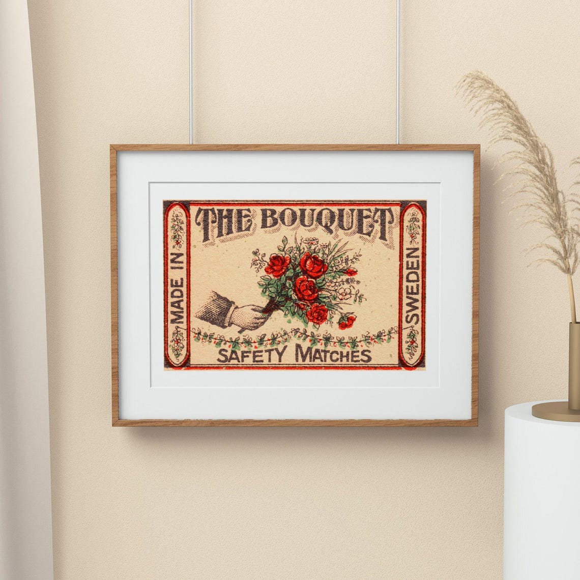 The Bouquet Safety Matches Vintage Swedish Rose Matchbox Label Poster - Image 2