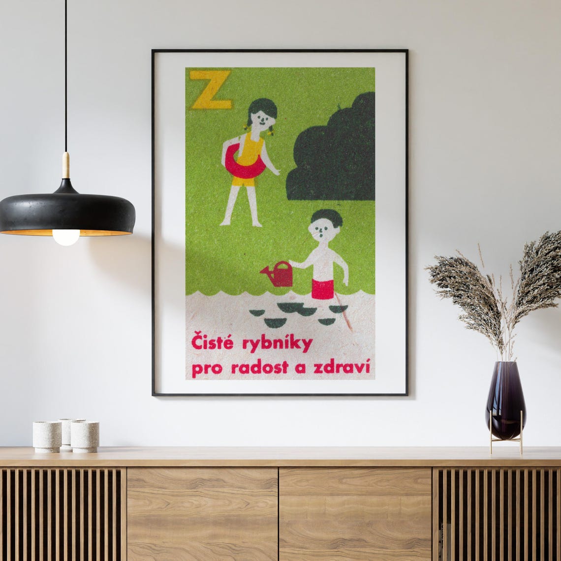 Clean Ponds Happy Children Swimming Vintage Czech Education Poster - Image 4