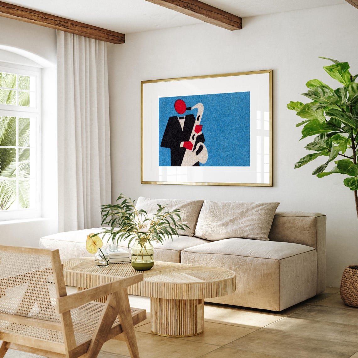 Abstract Saxophone Player Cubist Jazz Musician Blue Style Poster - Image 4