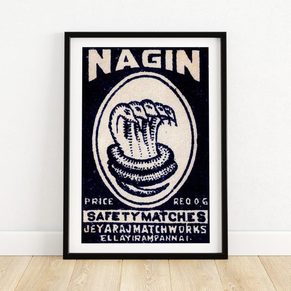 Five Headed Snake Matchbox Print Aesthetic Wall Art Vintage India Art Matchbox Wall Poster Vintage Poster Print