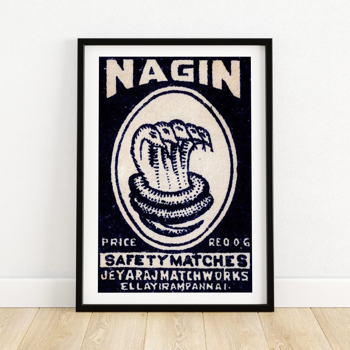 Nagin Five Headed Snake Indian Safety Matches Vintage Poster