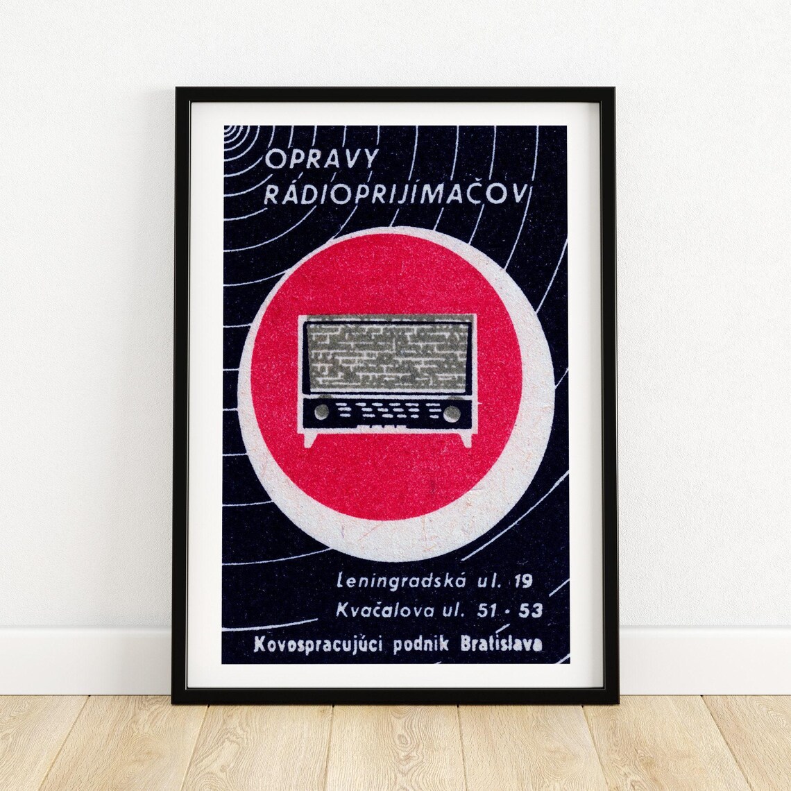 Black Radio Waves Vintage Czech Poster Print