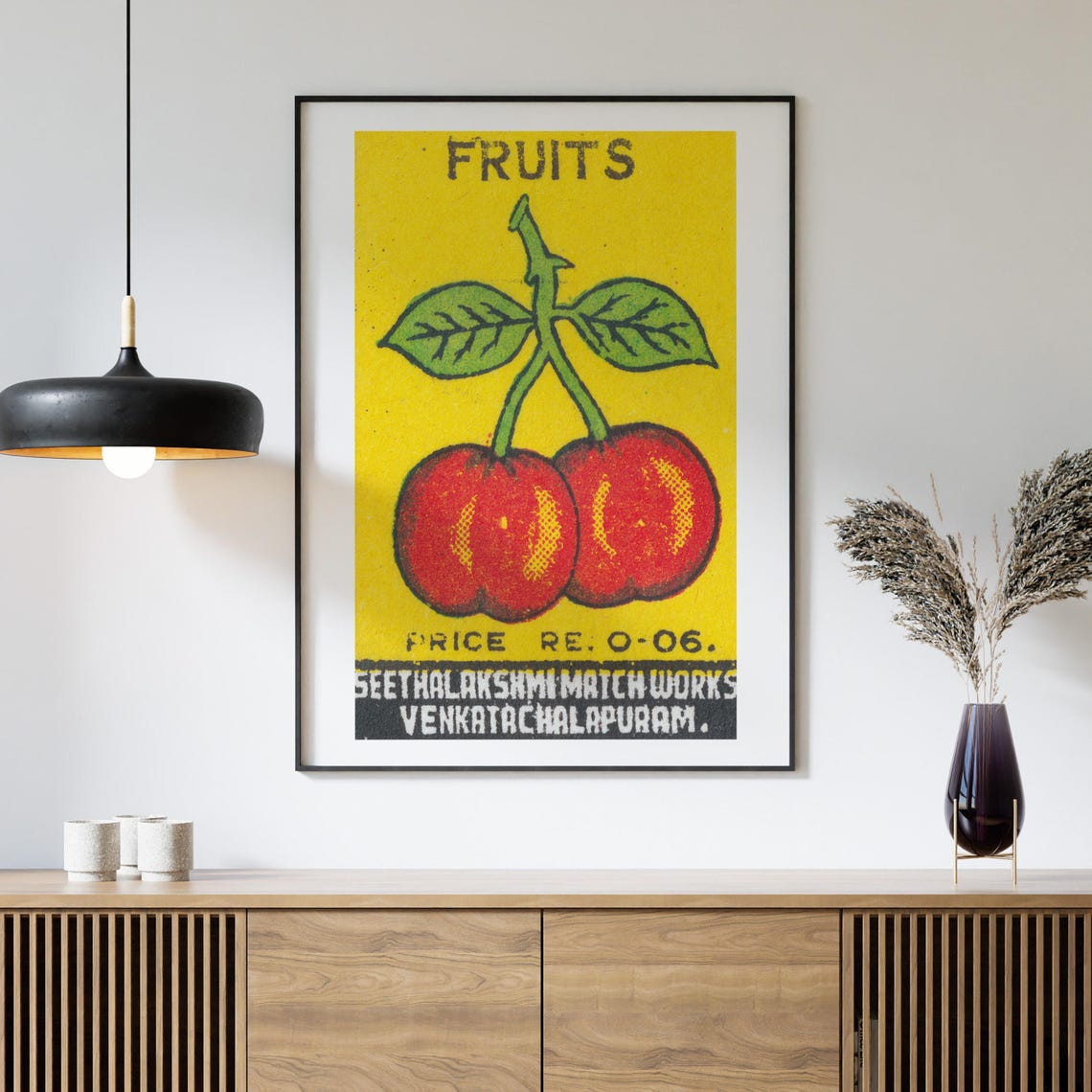 Fruits Red Cherries Indian Matchbox Label Vintage Fruit Poster - Image 4
