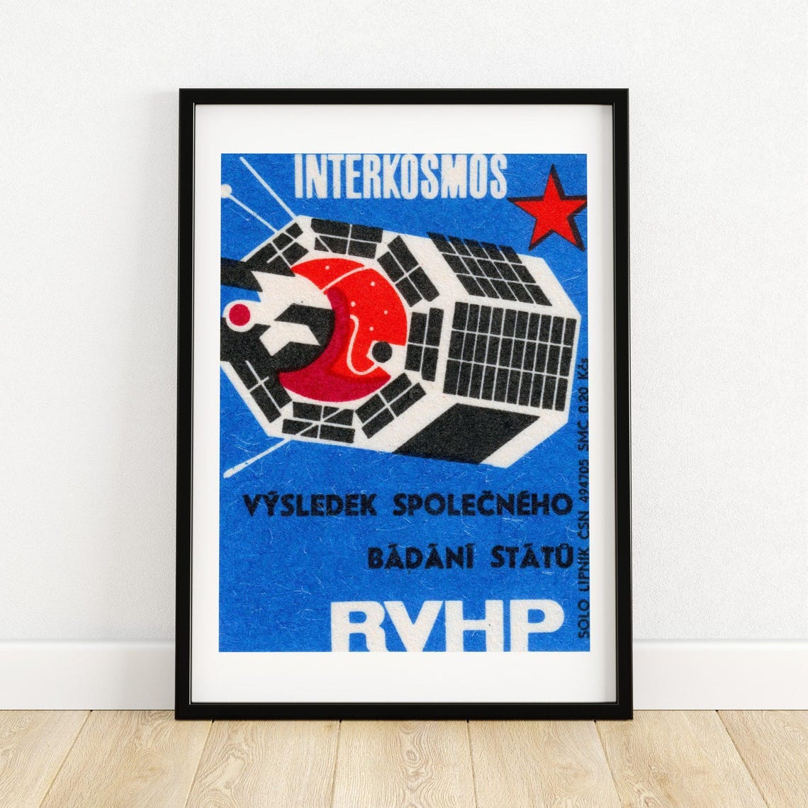 Interkosmos Satellite RVHP Space Research Vintage Label Poster