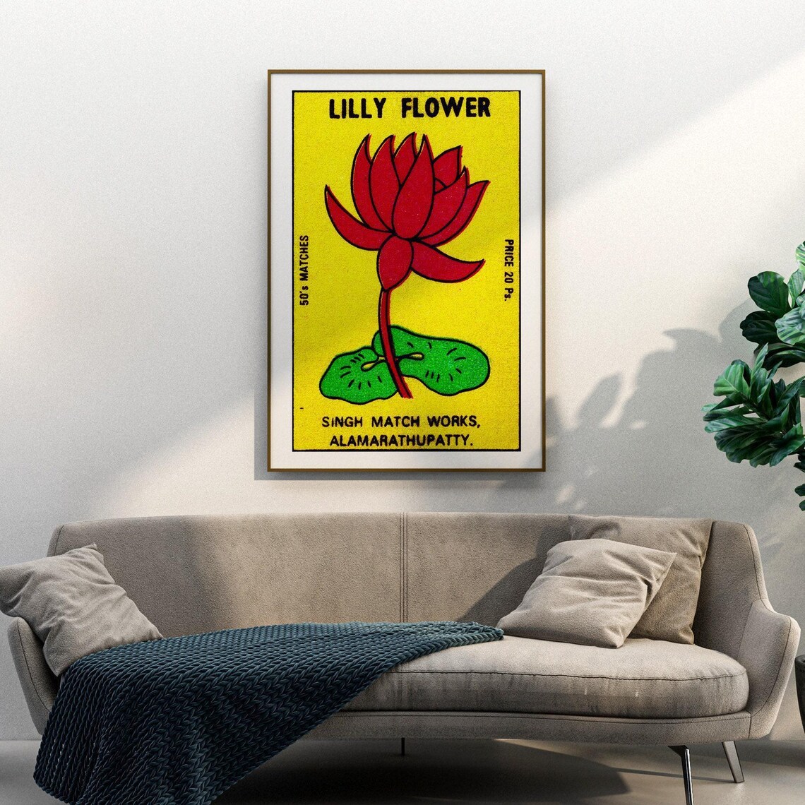Lilly Flower Red Lotus Lily Pads Vintage India Match Label Poster - Image 3
