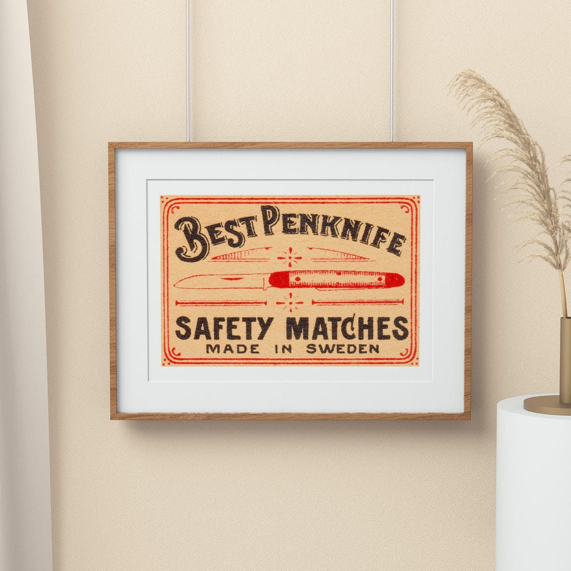 Best Penknife Safety Matches Vintage Swedish Matchbox Label Art Poster - Image 2