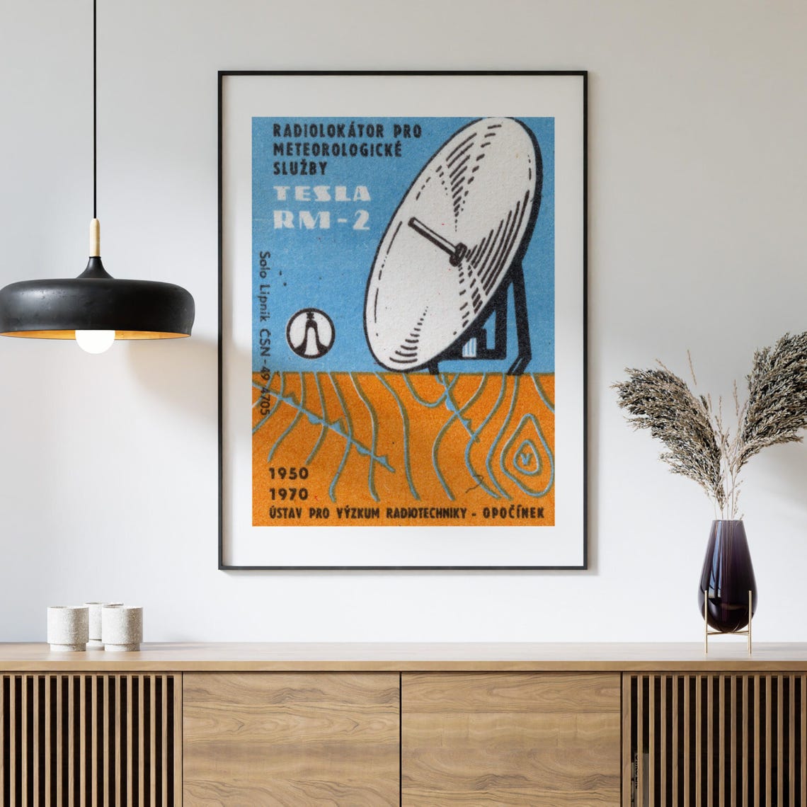 Tesla RM-2 Weather Radar Dish Vintage Czech Matchbox Label Poster - Image 4