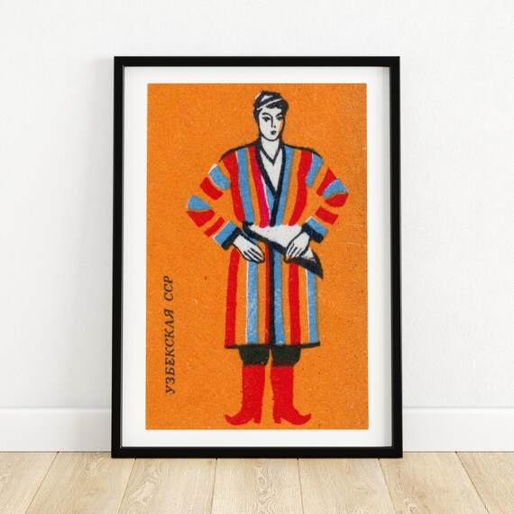 Uzbek Man Matchbox Print, Vintage Eastern Europe