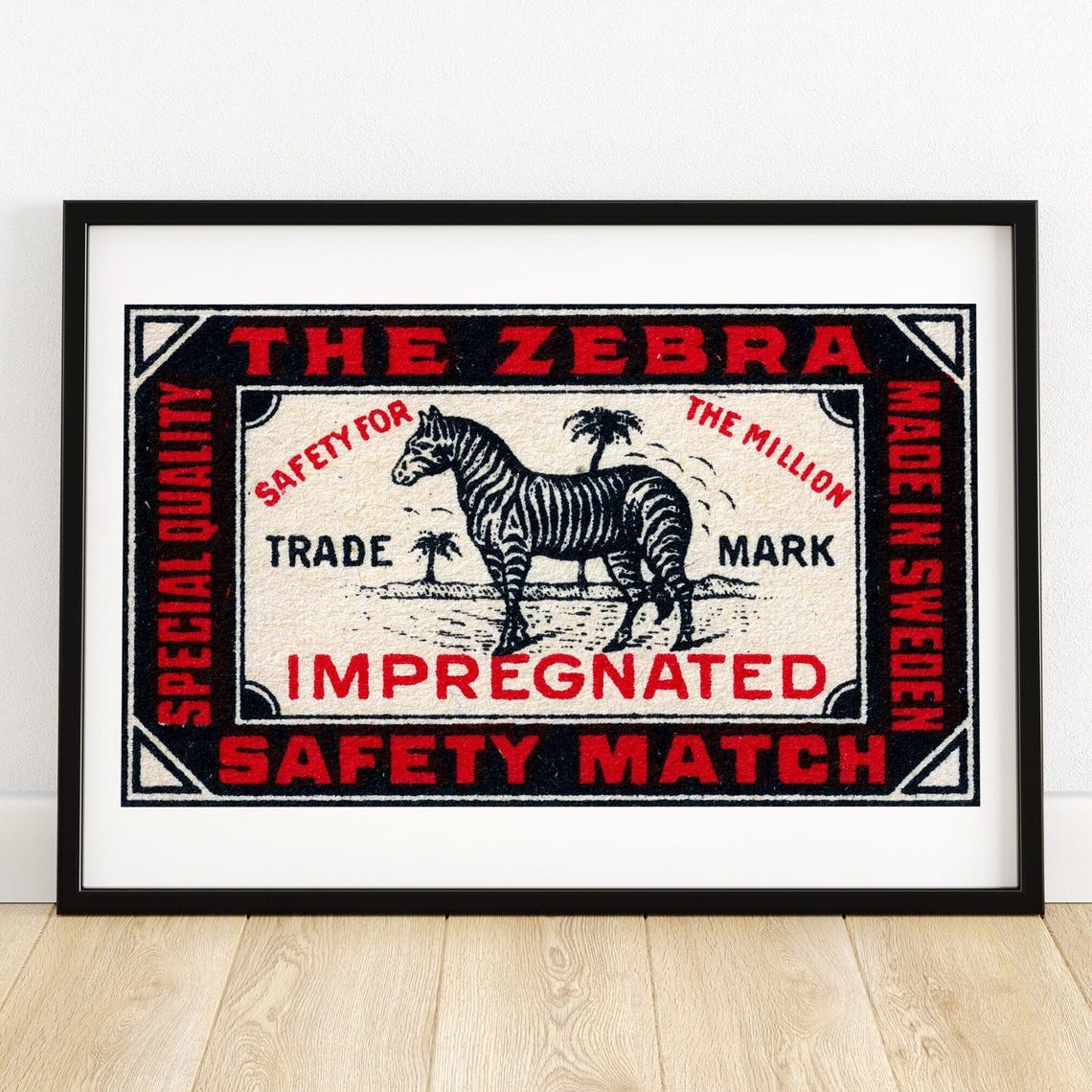 The Zebra Swedish Safety Match Vintage Zebra Engraving Poster