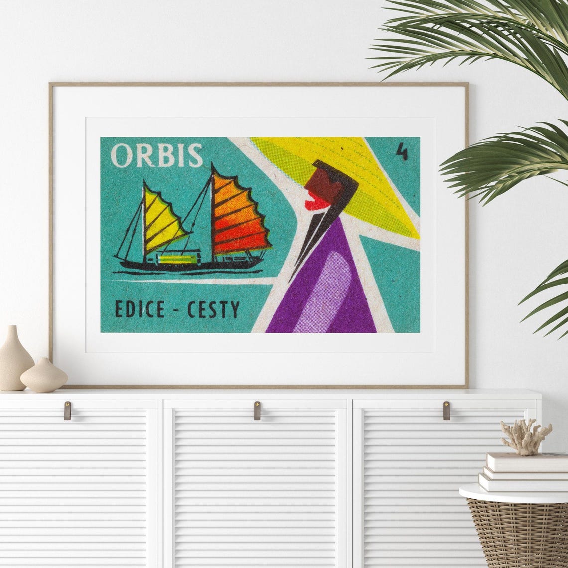 Orbis Journeys Chinese Junk Sailboat Asia Matchbox Label Poster - Image 2