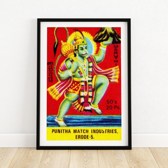 Indian God Matchbox Print Aesthetic Wall Art Vintage India Art Matchbox Wall Poster Vintage Poster Print