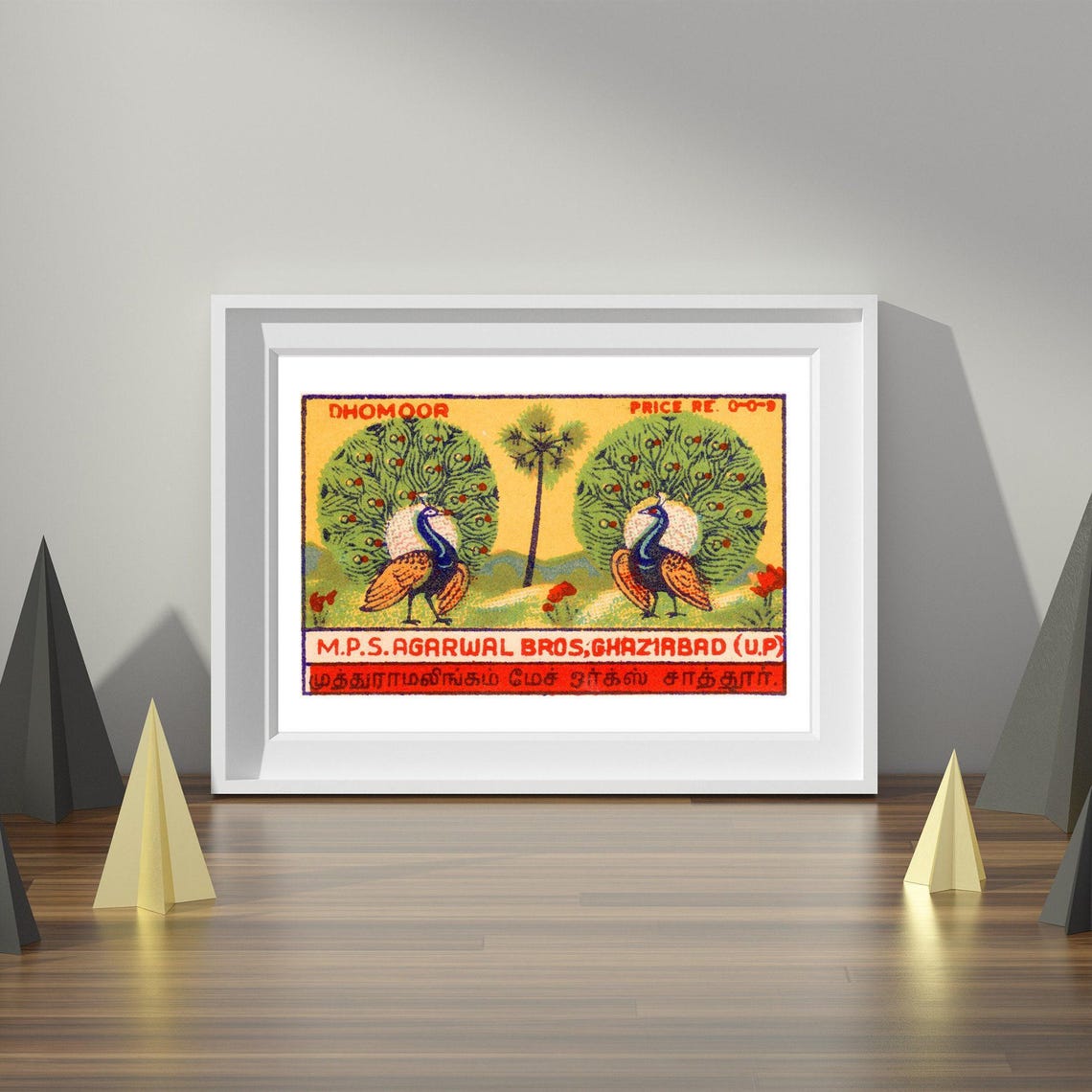 Dhomoor Two Peacocks Agarwal Bros Ghaziabad Indian Label Poster - Image 4