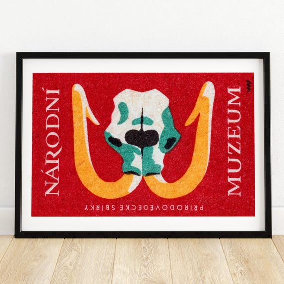 Mammoth Skull Matchbox Print Czech Wall Art Vintage Czech Art Matchbox Wall Poster Vintage Poster Print