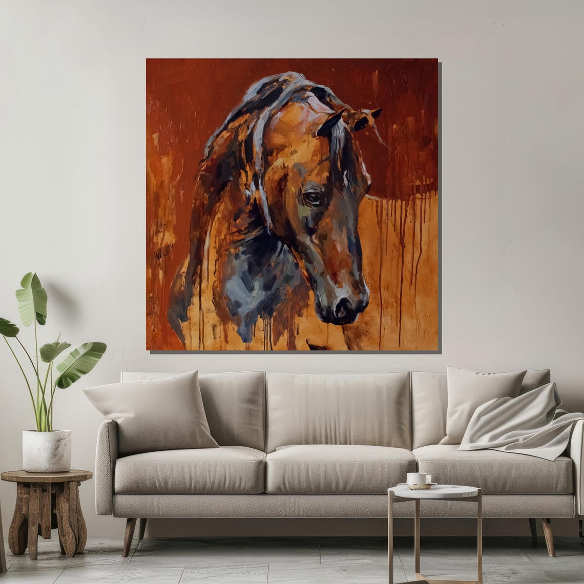 Rustic Burnt Orange Horse Head Abstract Poster for Western Decor - Image 2