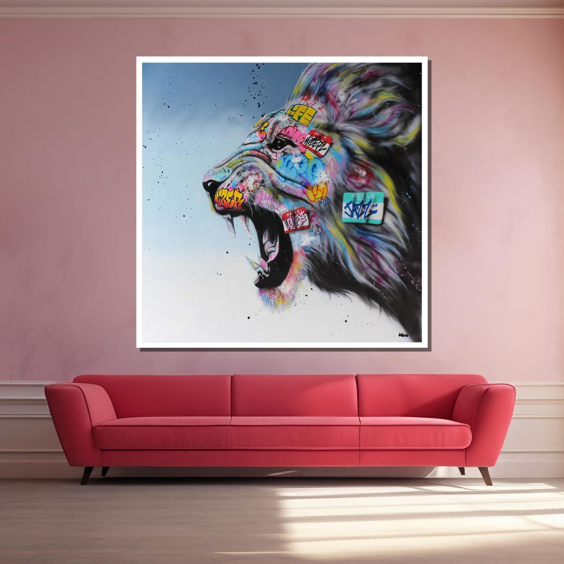 Roaring Lion Head Covered in Graffiti Tags Urban Street Art Poster - Image 3