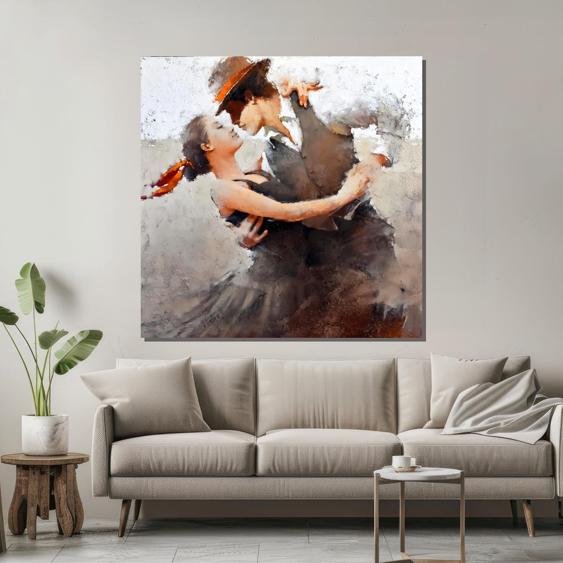 Romantic Couple Dance Painting Modern Wall Art For Living Room Decor Abstract Textured Art Of Tango Dance Lovers - Image 2