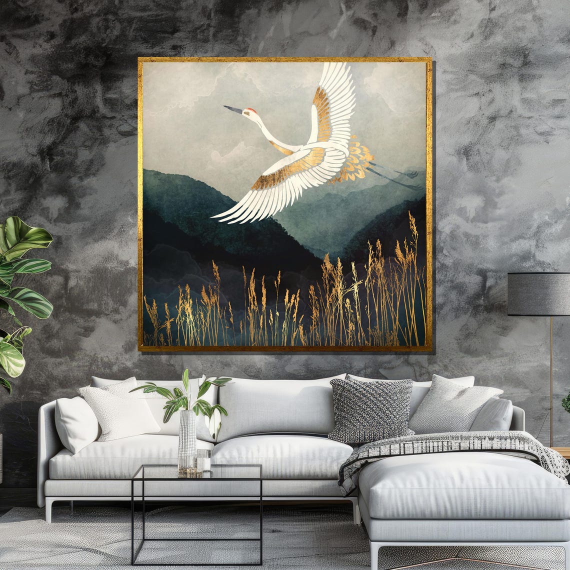 Majestic Crane in Flight Over Misty Mountains Poster for Zen Decor - Image 6