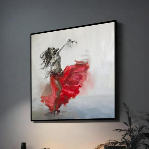 Fiery Motion A Dynamic Dancer In Red Capturing Passion And Grace On Painting