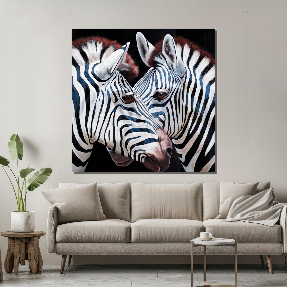 Monochrome Zebra Pair Affectionate Safari Poster for Living Room - Image 2
