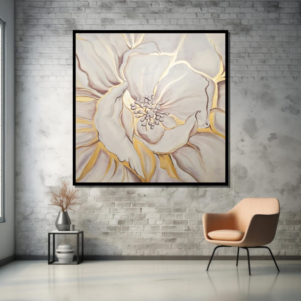 White Flower With Elegant Gold Accents Minimalist Floral Art Poster - Image 5