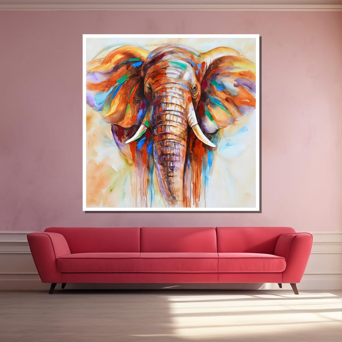 Colorful Elephant Head Abstract Safari Wildlife Poster for Living Room - Image 3