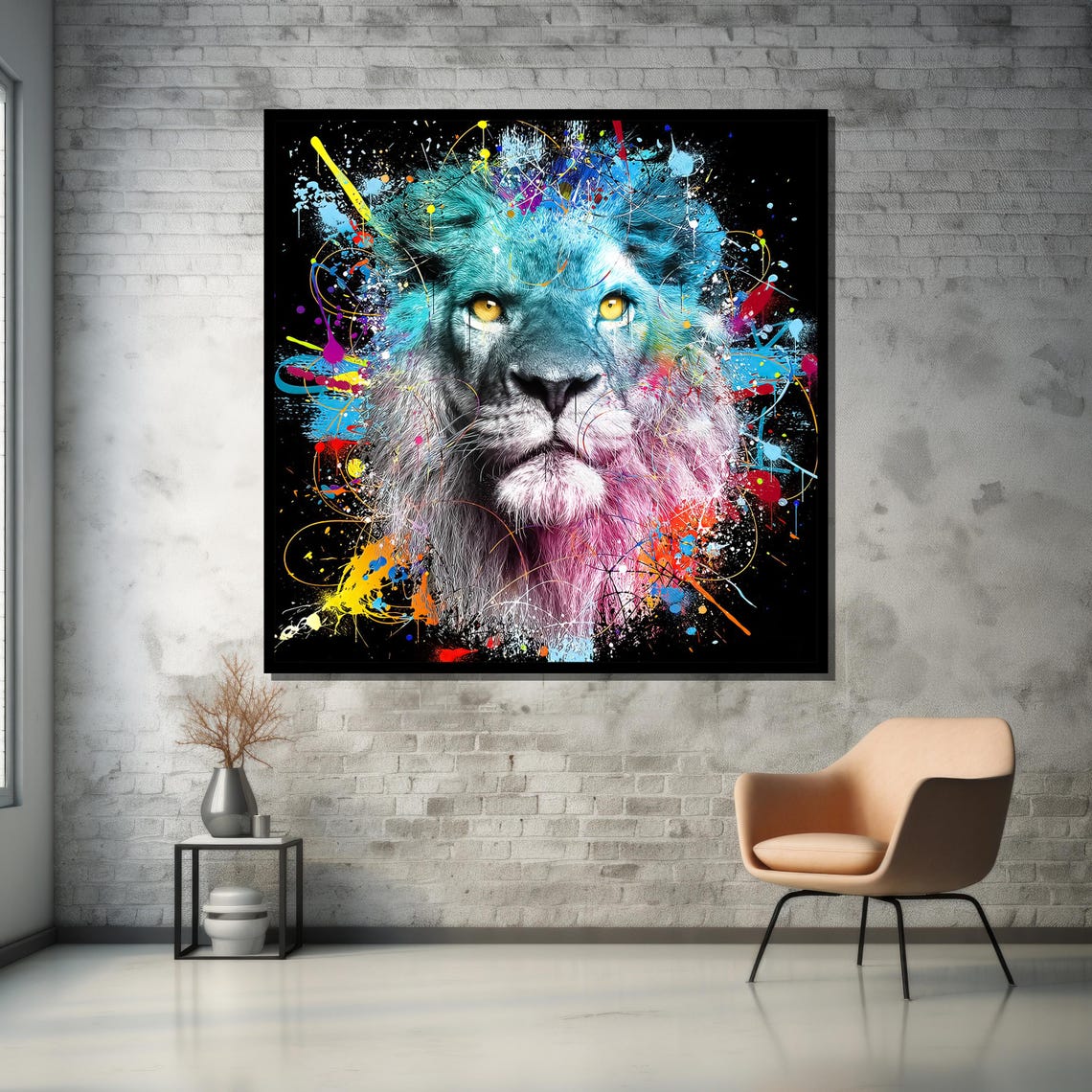 Vibrant Lion Colorful Wall Art Modern Animal Decor Bold Home Accent - Image 5