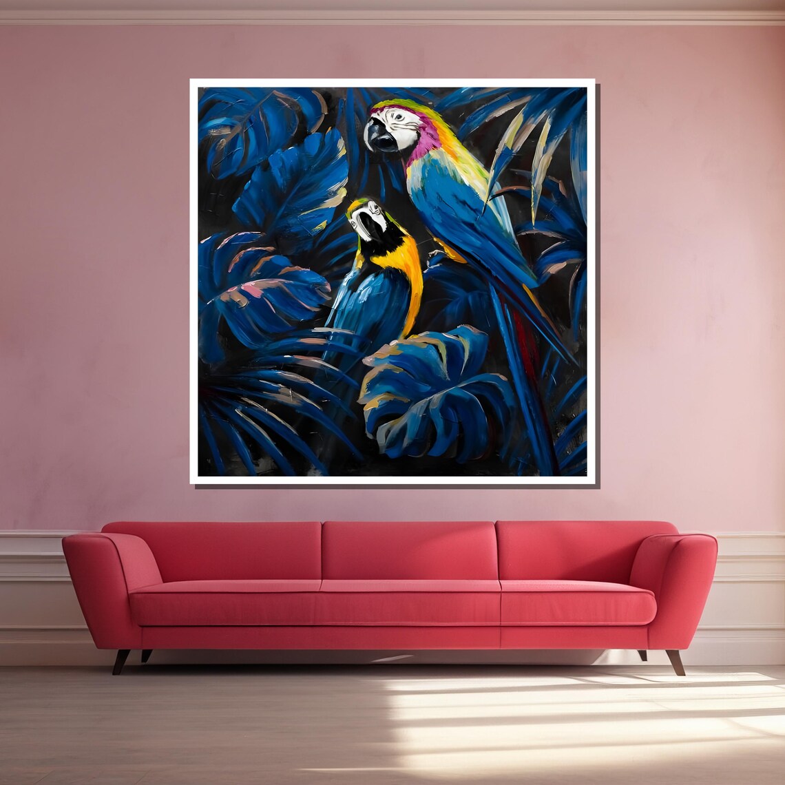 Blue and Yellow Macaw Parrots Tropical Jungle Painting Art Poster - Image 3