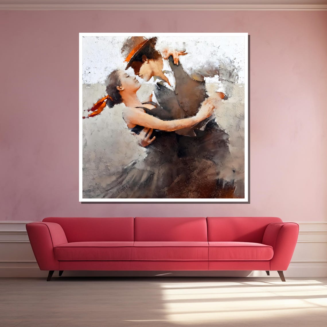 Passionate Tango Embrace Couple in Fedora Hat Poster for Living Room - Image 3