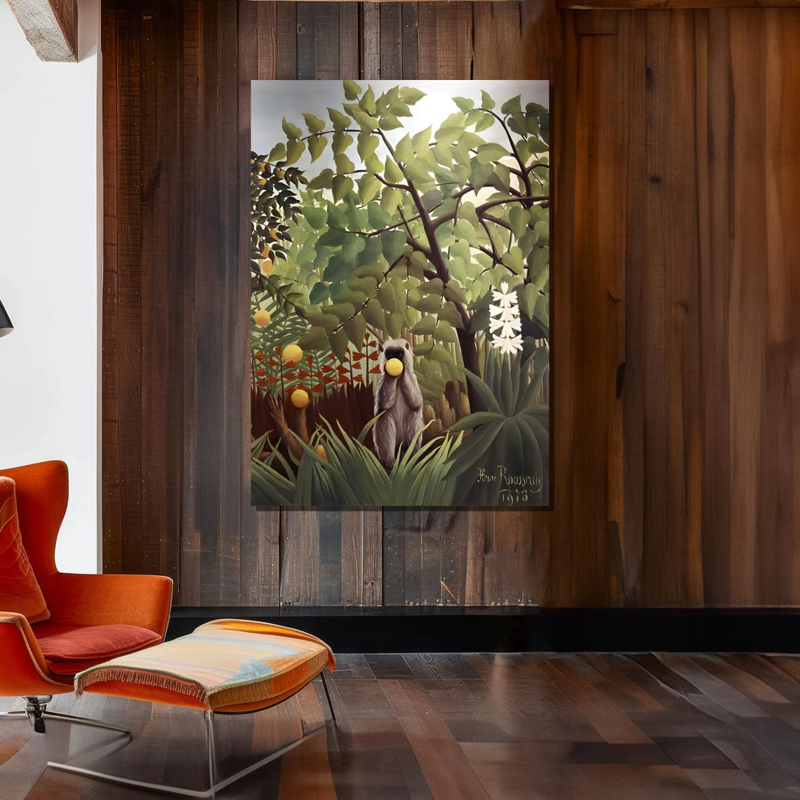 Henri Rousseau Exotic Jungle Monkey Eating Fruit 1910 Art Poster - Image 2