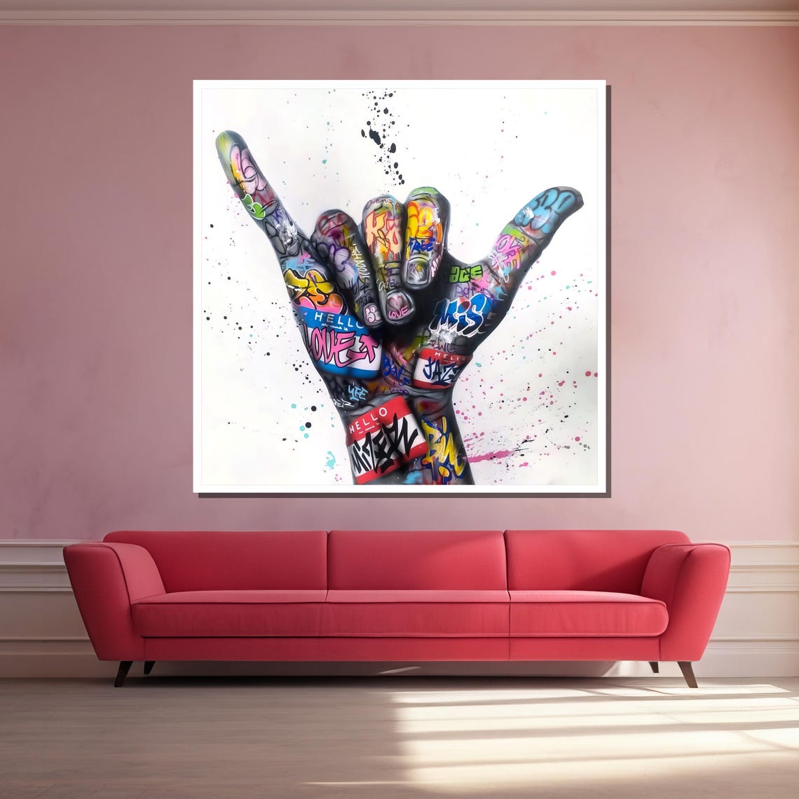 Bold Street Art Colorful Graffiti Hand Gesture Painting Perfect For Modern Home Decor Shaka Symbol In Contemporary Art - Image 3
