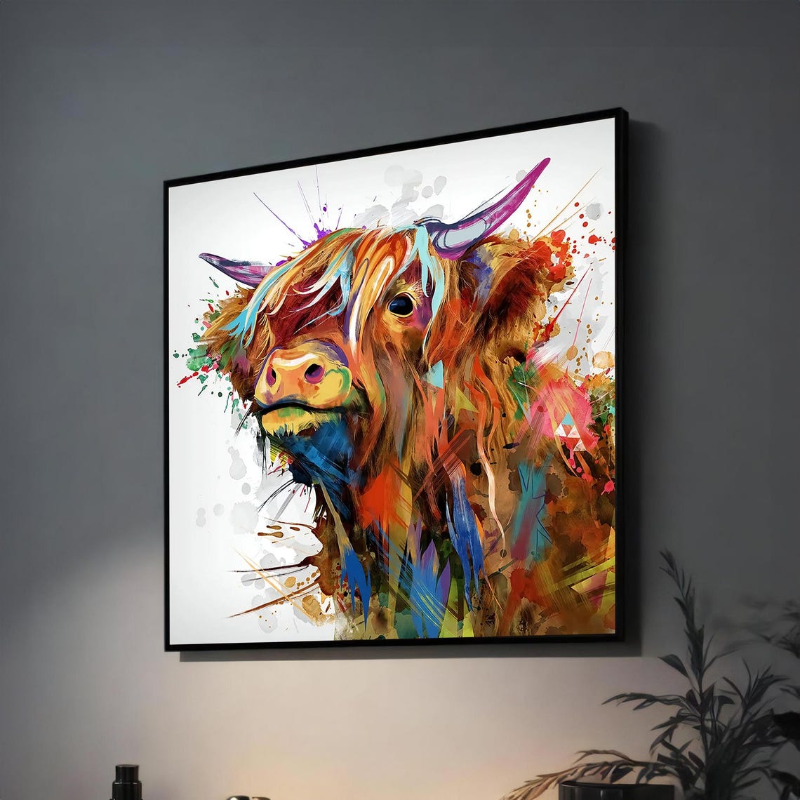 Vibrant Abstract Highland Cow Portrait Bursting With Color Poster