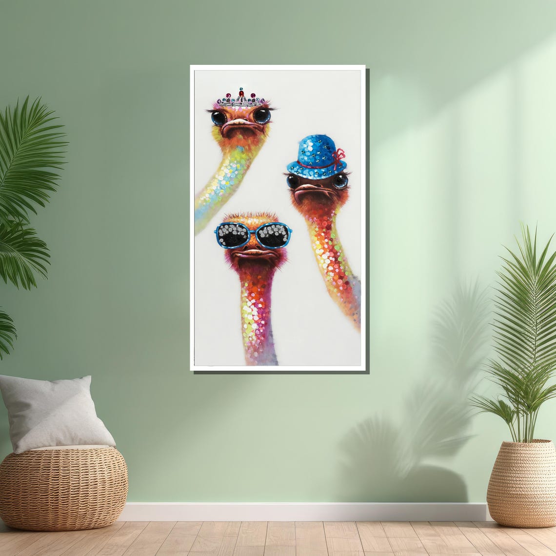 Three Funny Ostriches With Hats Colorful Whimsical Animal Poster - Image 4