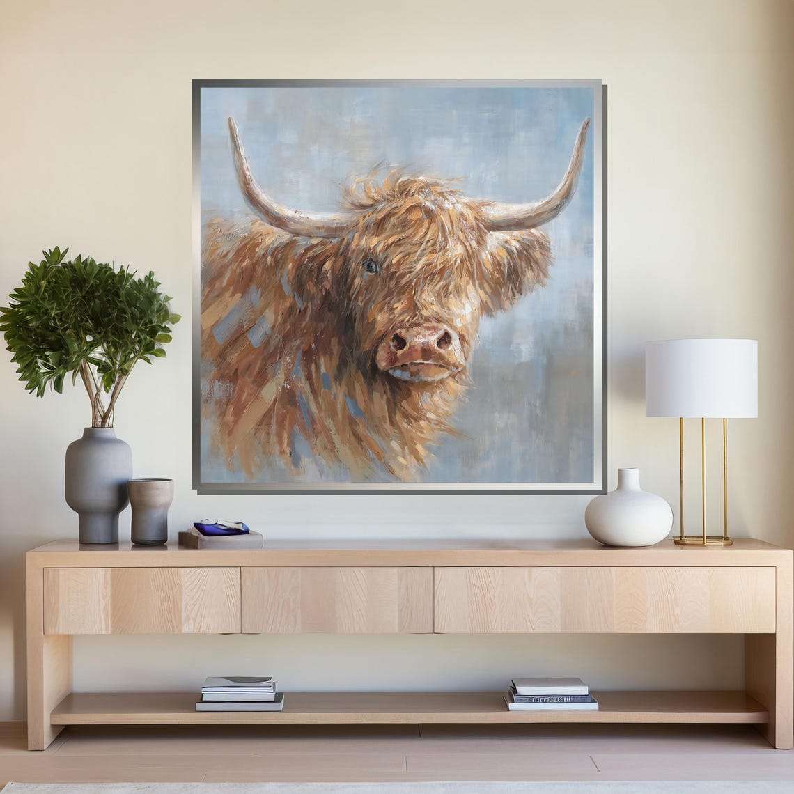 Highland Cow Portrait Rustic Farmhouse Oil Painting Style Poster - Image 4