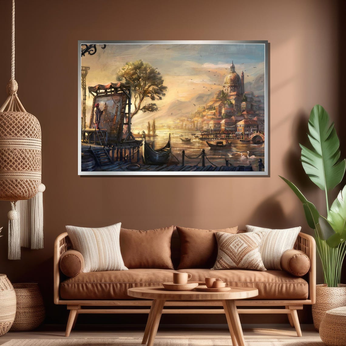 Venetian Sunset Canal With Gondolas And Painter Dock Scene Poster - Image 4