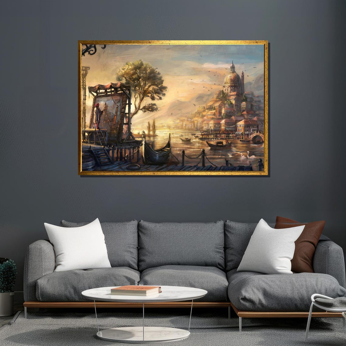 Venetian Sunset Canal With Gondolas And Painter Dock Scene Poster - Image 6