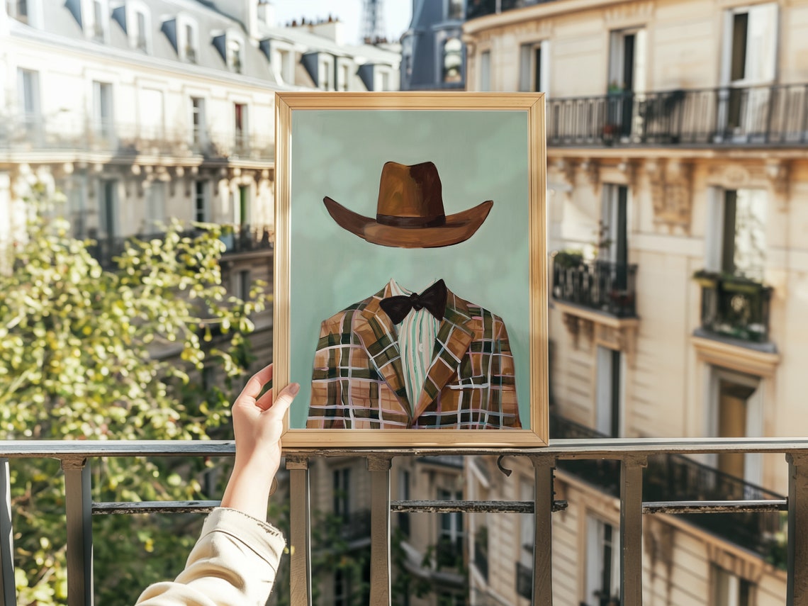 Hand Drawn Cowboy Painting, Vintage Western Poster - Image 2